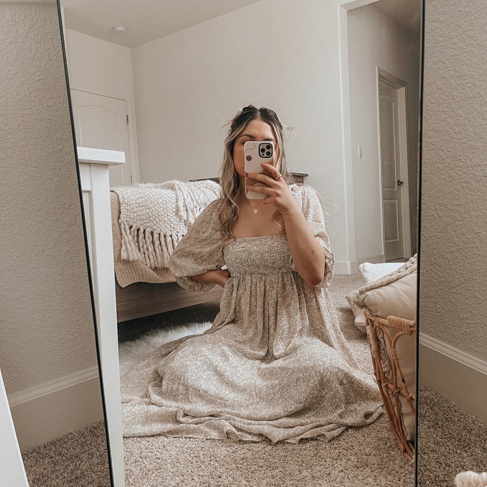 Pink blush puff sleeve maxi dress